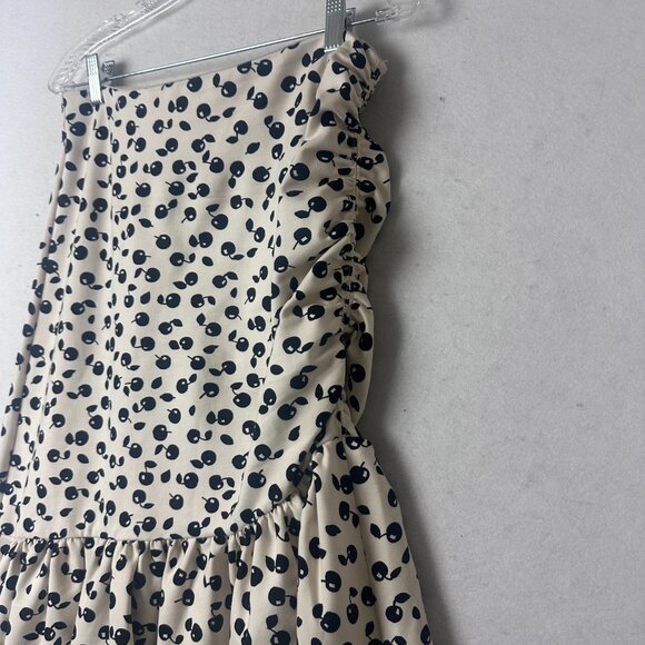 Maeve Anthropologie Flounced Skirt sz M Off White Ivory Black Cherry’s ruched - Picture 2 of 8